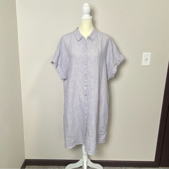 Tahari 100% Linen Short Sleeve Coastal Beachy Shirt Dress Women's Size 1X - Picture 8 of 14
